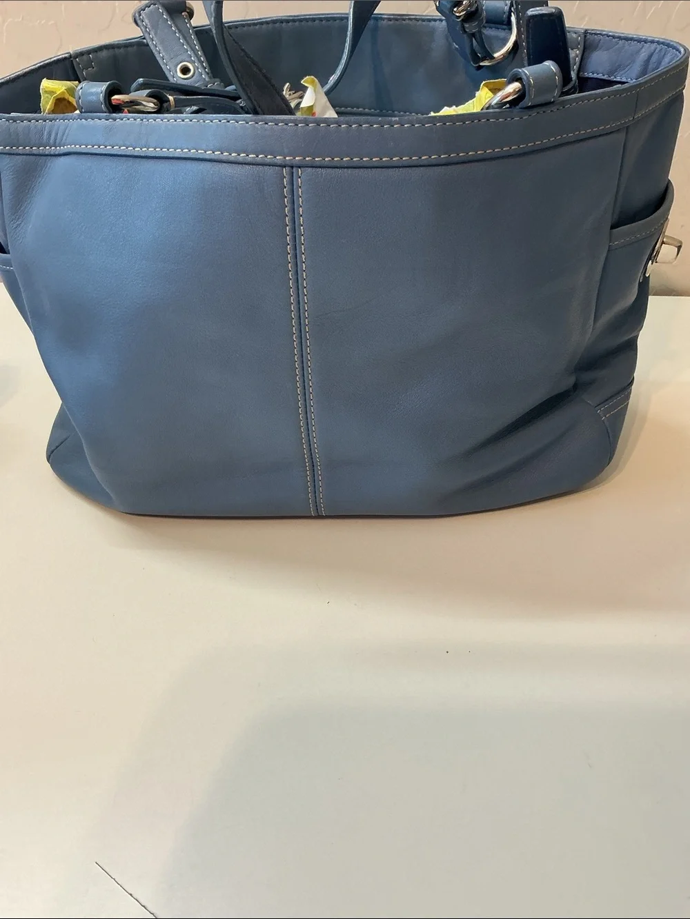 Coach East West Pleated Gallery Tote F13759 Blue Leather Shoulder Bag Y2K